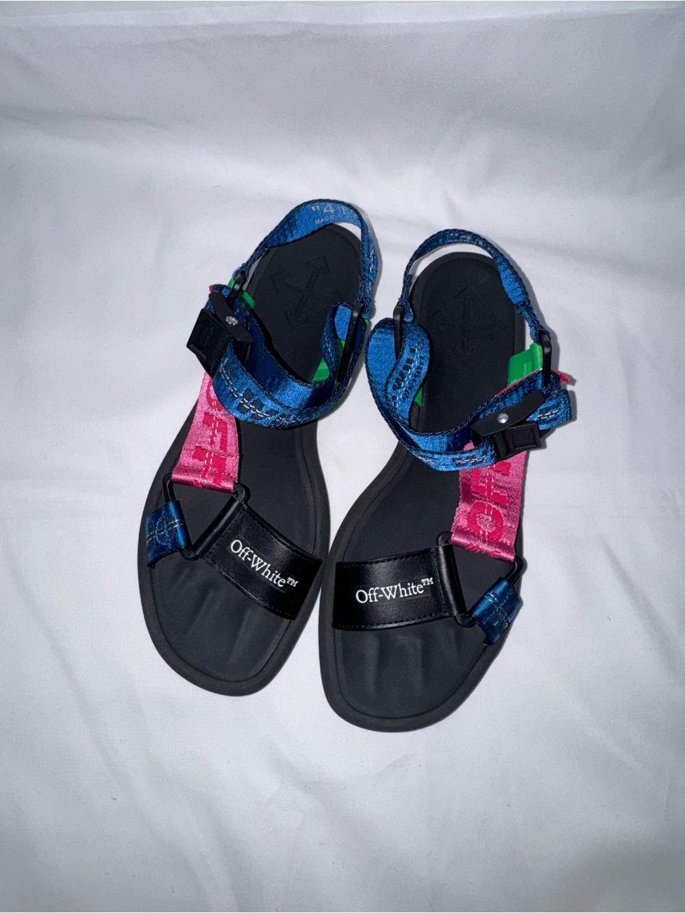 Off-White Blue & Pink Logo Webbing Sandals